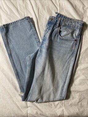 Zara Light Blue Straight Leg Women's Distressed Straight Leg Jeans